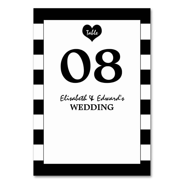 Modern Chic Black & White Wedding Table Number (Front)