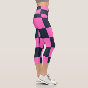 Modern Chic Blue Black&Pink Plaid  Capri Leggings