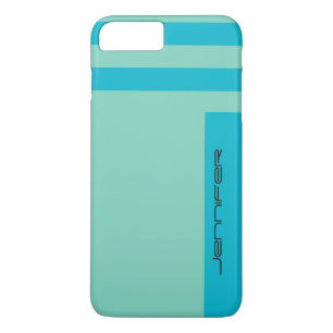 Modern Chic Blue Green Two Way Stripe Custom Name Case-Mate iPhone Case