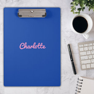 Modern Chic Blue Pink Custom Name Girly Script Clipboard