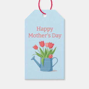 Modern Chic Blue Watering Can with Tulips Flowers Gift Tags