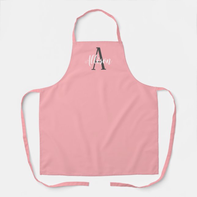 Modern Chic Blush Coral Pink Monogram Personalized Apron (Front)