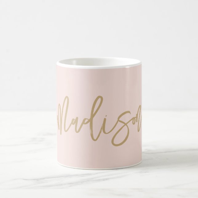 Modern Chic Blush Pink Gold Monogram Script Name Coffee Mug (Center)