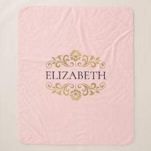 Modern Chic Blush Pink Gold Monogram Sherpa Blanket
