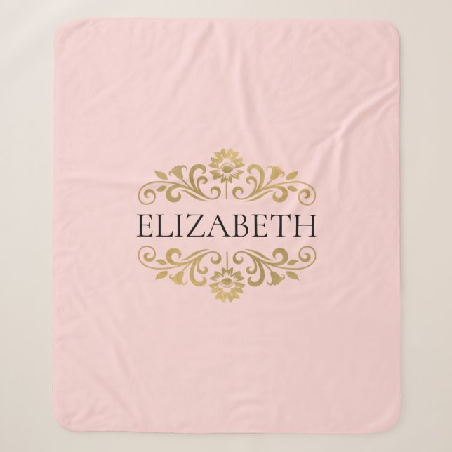 Modern Chic Blush Pink Gold Monogram Sherpa Blanket (Front)
