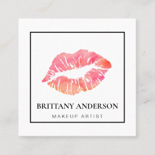 Modern Chic Blush Pink Lips Makeup Artist Square Business Card