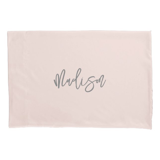 Modern Chic Blush Pink Personalized Monogram Name Pillowcase (Front)
