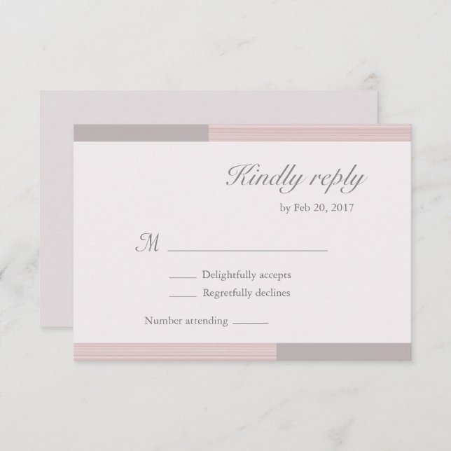Modern chic blush pink white grey stripes rsvp invitation (Front/Back)
