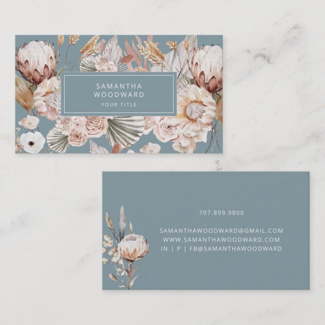 Modern Chic Bohemian Watercolor Boho Florals Business Card (Front/Back)