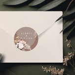 Modern Chic Bohemian Watercolor Floral Wedding Classic Round Sticker<br><div class="desc">Announce your wedding with our modern bohemian watercolor tropical floral wedding sticker. Our design features our hand-drawn boho botanical flowers and tropical greenery. Modern geometrical shapes paired with a beautiful modern boho colour palette create this elegant sophisticated wedding invitation. Customize with the couple's name. All illustrations are hand-drawn original artwork...</div>
