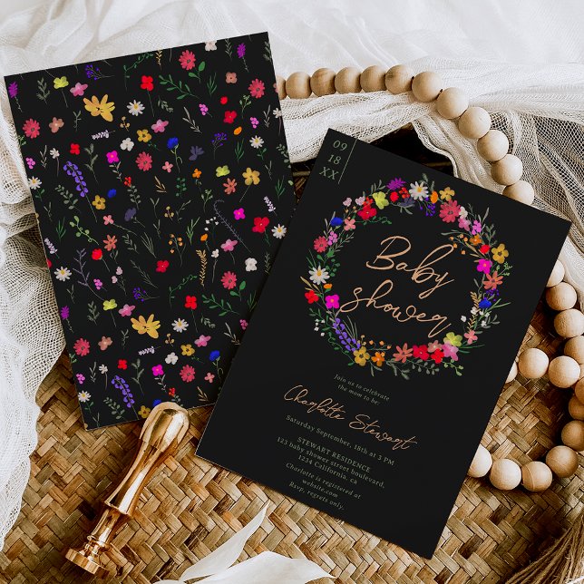 Modern chic boho bright wild flowers baby shower invitation (Creator Uploaded)
