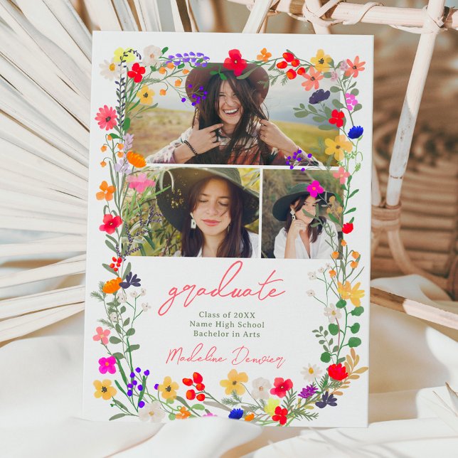 Modern chic boho bright wild flowers graduation announcement (Modern chic boho bright wild flowers graduation announcement)