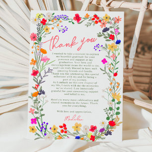 Modern chic boho bright wild flowers graduation thank you card