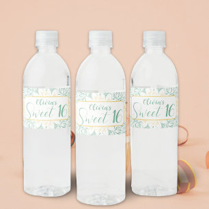 Modern Chic Boho Floral Sweet 16 Birthday Party Water Bottle Label
