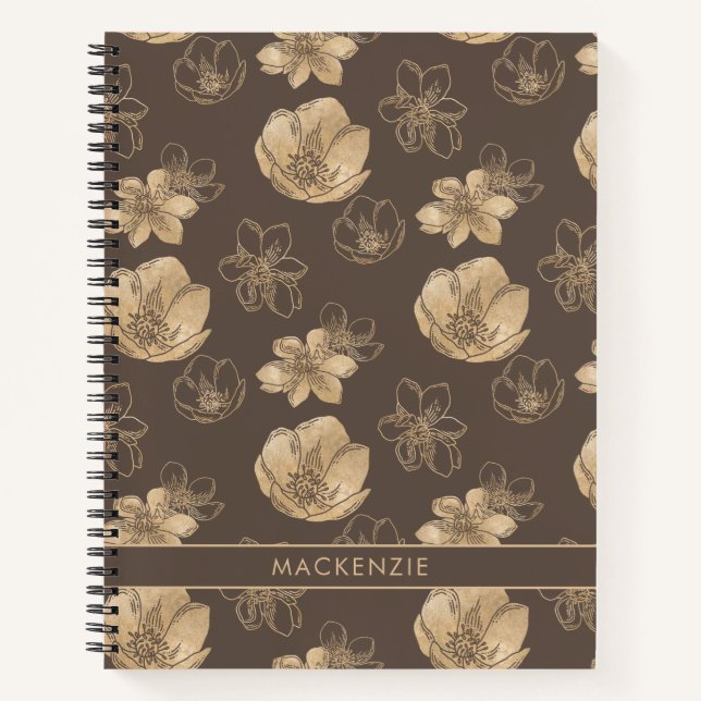 Modern Chic Boho Gold Foil Floral Pattern Notebook (Front)