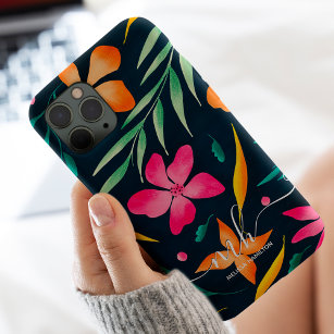 Modern chic boho tropical floral pattern monogram Case-Mate iPhone case