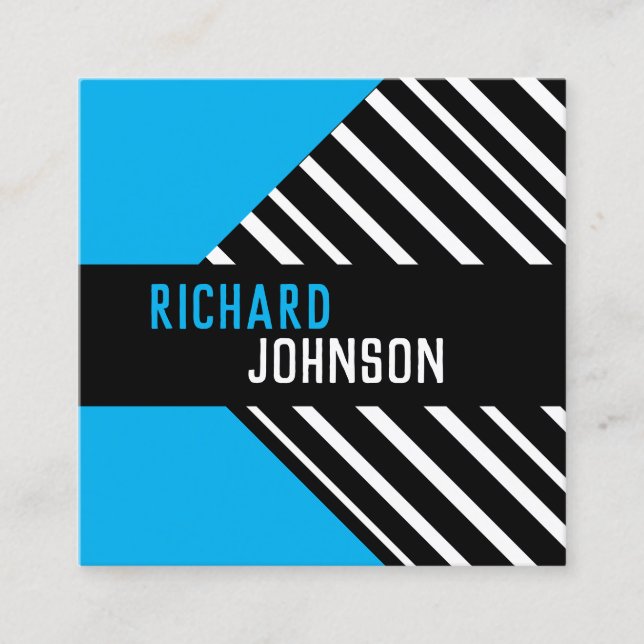 modern chic bold turquoise and black pattern square business card (Front)