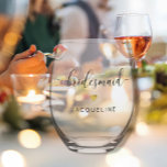 Modern Chic Bridesmaid Script Gold Heart Name Stemless Wine Glass<br><div class="desc">Elegant.  Simple.  Minimalistic.  A beautiful personalized wine glass gift for your Bridal Party to use and then treasure the memories for ever!  Modern,  simple calligraphy text design with your Bridesmaid,  Maid of Honour,  Best man or Groomsmen's names customized.</div>