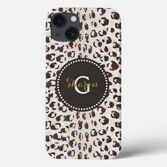 Modern chic brown cheetah print pattern monogram Case-Mate iPhone case (Back)
