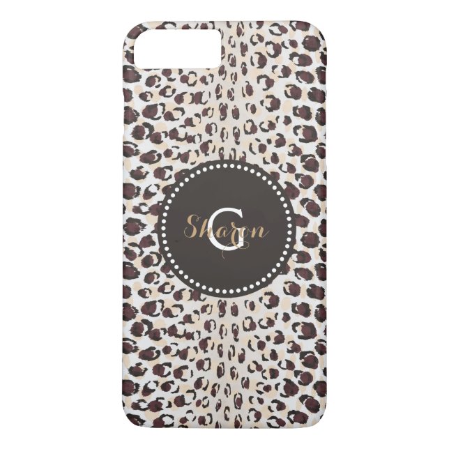 Modern chic brown cheetah print pattern monogram Case-Mate iPhone case (Back)