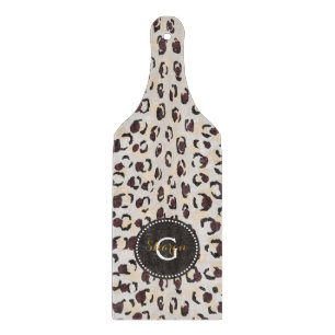 Modern chic brown cheetah print pattern monogram cutting board