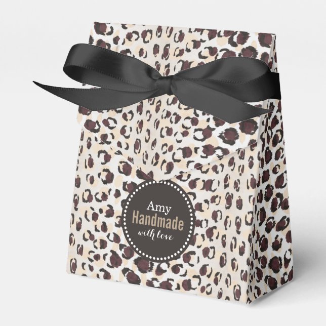 Modern chic brown cheetah print pattern monogram favor box (Front Side)