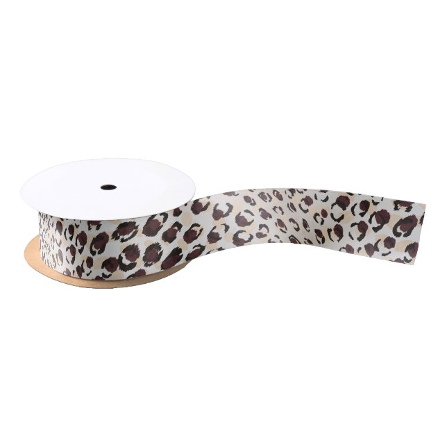 Modern chic brown cheetah print pattern monogram satin ribbon (Spool)