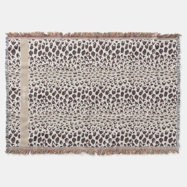 Modern chic brown cheetah print pattern monogram throw blanket (Front)