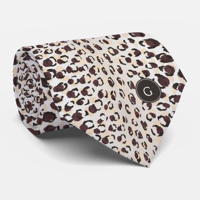 Modern chic brown cheetah print pattern monogram tie (Rolled)