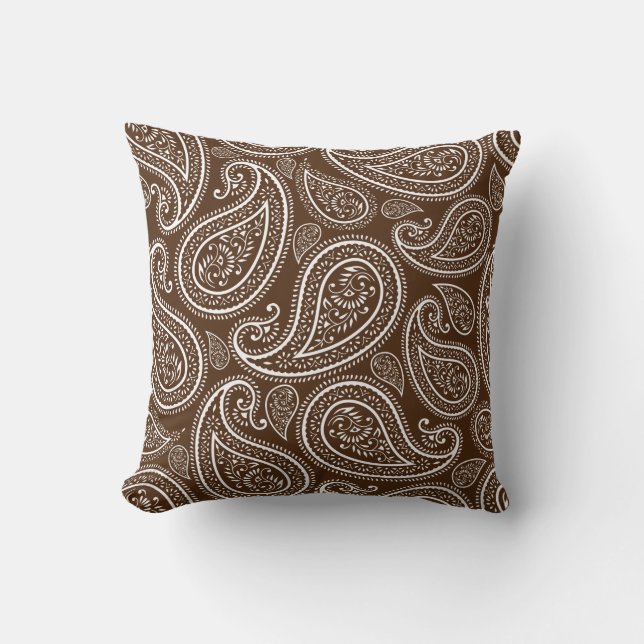 Modern Chic Brown Paisley Throw Pillow (Front)