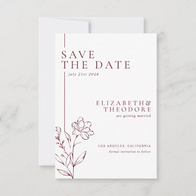 Modern Chic Burgundy Elegant Wedding Save The Date (Front)