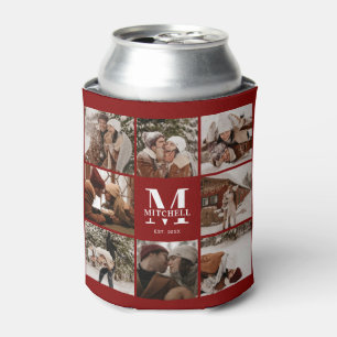 Modern Chic Burgundy Photo Collage Keepsake Can Cooler