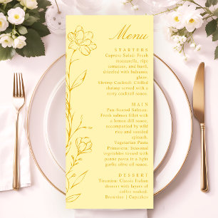 Modern Chic Butter Yellow Floral Wedding Menu