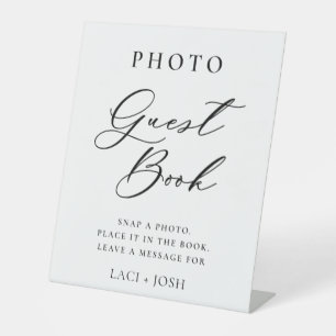 Modern Chic Calligraphy Wedding Photo Guestbook Pedestal Sign