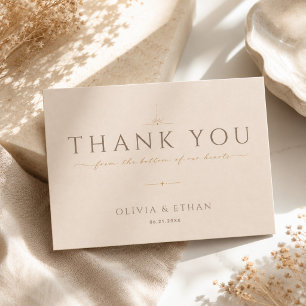 Modern Chic Champagne Beige Editorial Wedding Thank You Card