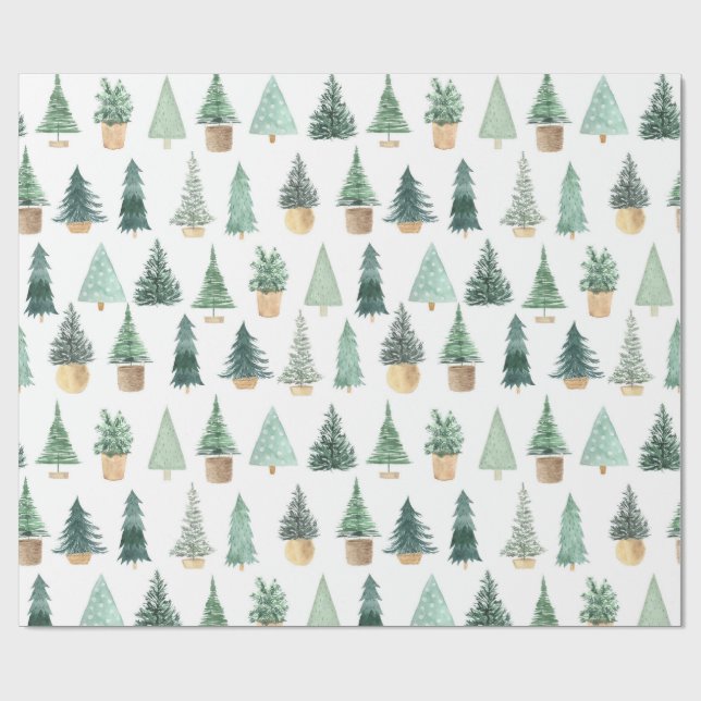 Modern Chic Christmas Plants Trees Wrapping Paper (Flat)