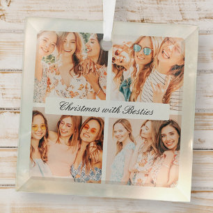 Modern Chic Christmas With Besties 4 Photo Holiday Glass Ornament