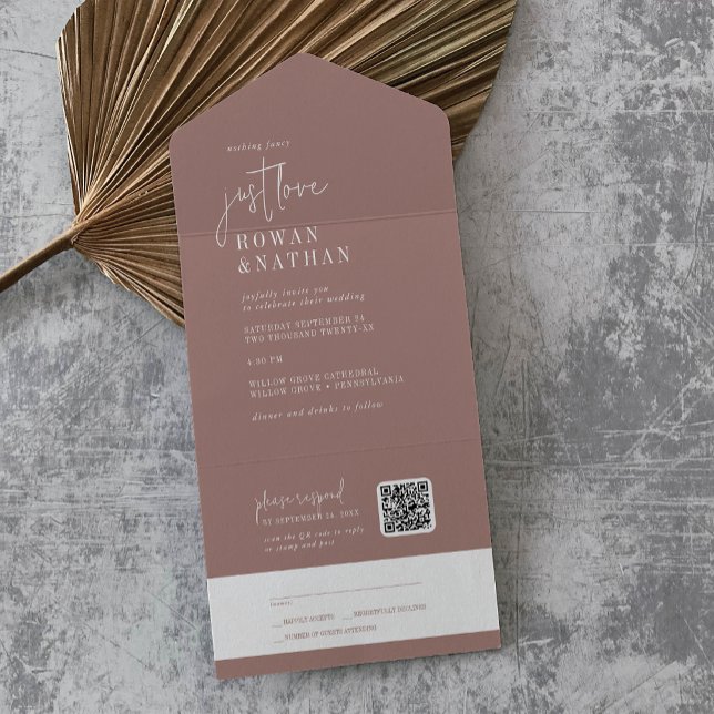Modern Chic Cinnamon Just Love QR Code Wedding All In One Invitation (Creator Uploaded)