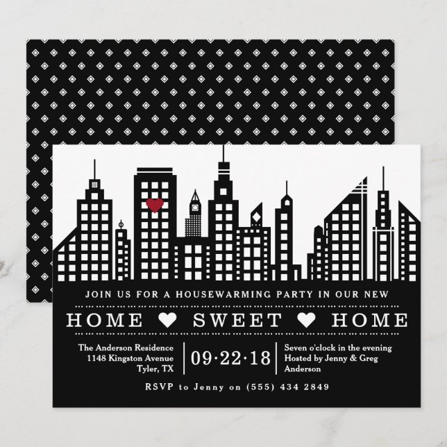 Modern Chic Cityscape New Home Housewarming Party Invitation (Front/Back)