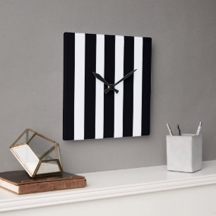Modern Chic Classic Cool Black & White Striped  Square Wall Clock
