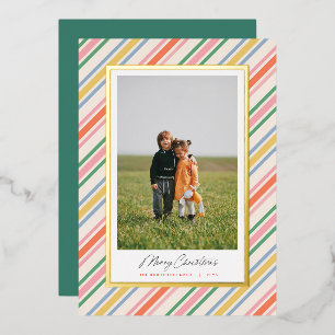 Modern Chic Colorful Stripes Christmas Foil Card