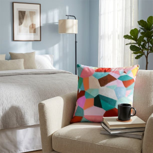 Modern Chic Colourful Abstract Glass Art Home Deco Throw Pillow