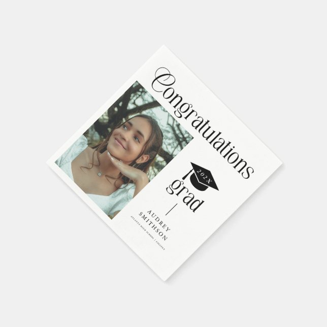 Modern Chic Congratulations Grad Photo Graduation  Napkin (Corner)