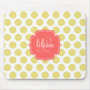Modern Chic Coral & Gold Dots Personalized Mouse Pad