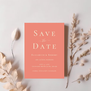 Modern Chic Coral Pink Typography Save the Date Invitation