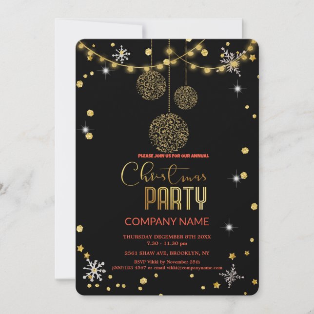  Modern Chic Corporate, Christmas gold decoration  Invitation (Front)