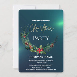 Modern Chic Corporate Christmas Watercolor Wreath Invitation