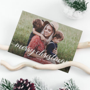 Modern Chic Custom 2 Photos Merry Christmas Family Holiday Card