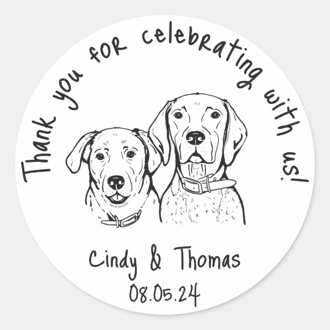 Modern Chic Custom Funny Pet Wedding Favour Classic Round Sticker (Front)