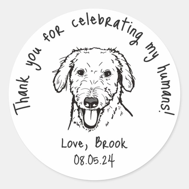 Modern Chic Custom Funny Pet Wedding Favour Classic Round Sticker (Front)